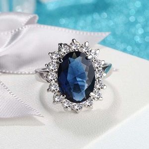 Sale! 925 Sterling Silver Blue Halo Ring